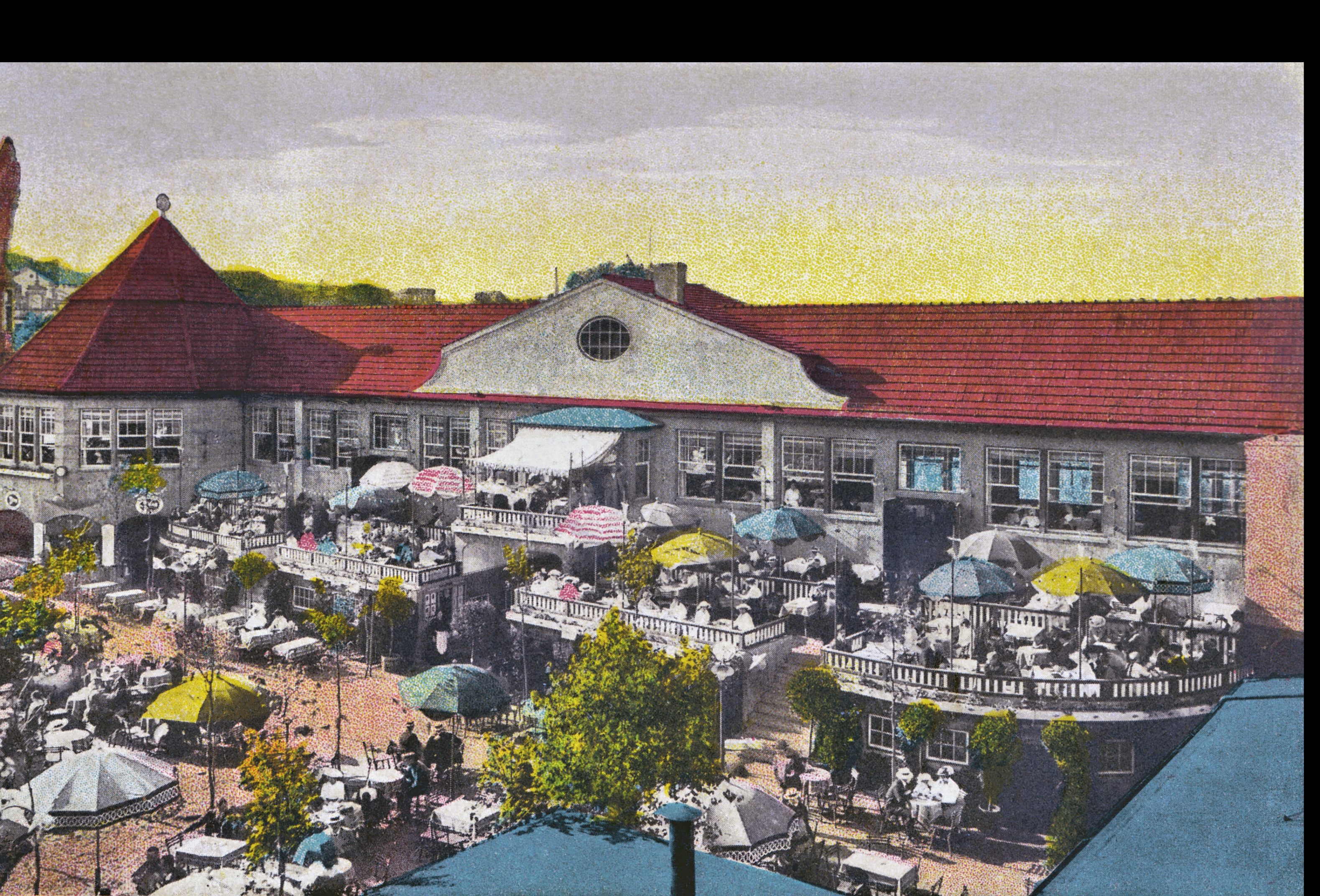 Tivoli, Konzertgarten, Blick nach Nordwesten, Richtung Bahnhof - Ueberblende-Colorierungsversion-B