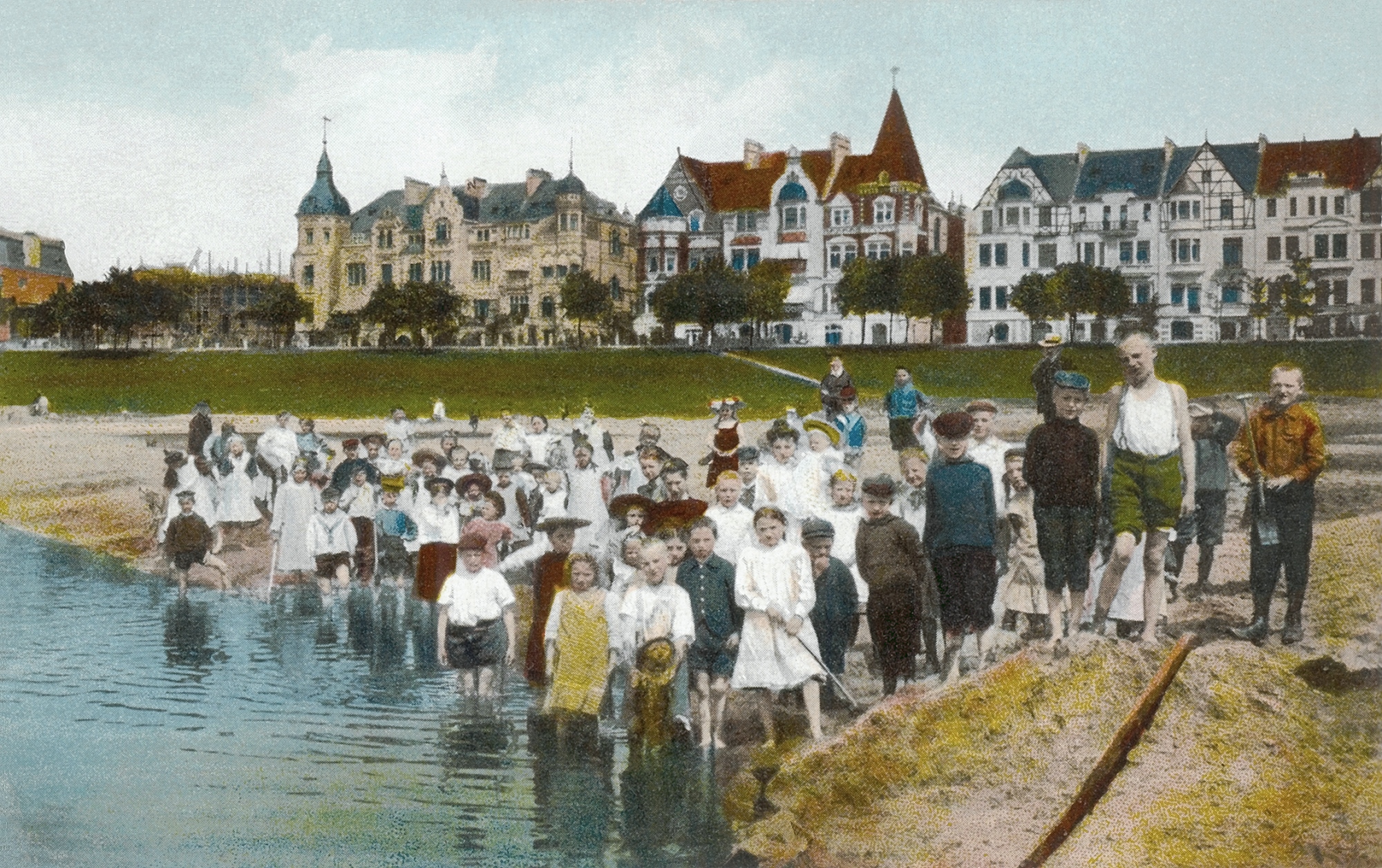 Badeleben am Osterdeich, Gruppe am Wasser - col